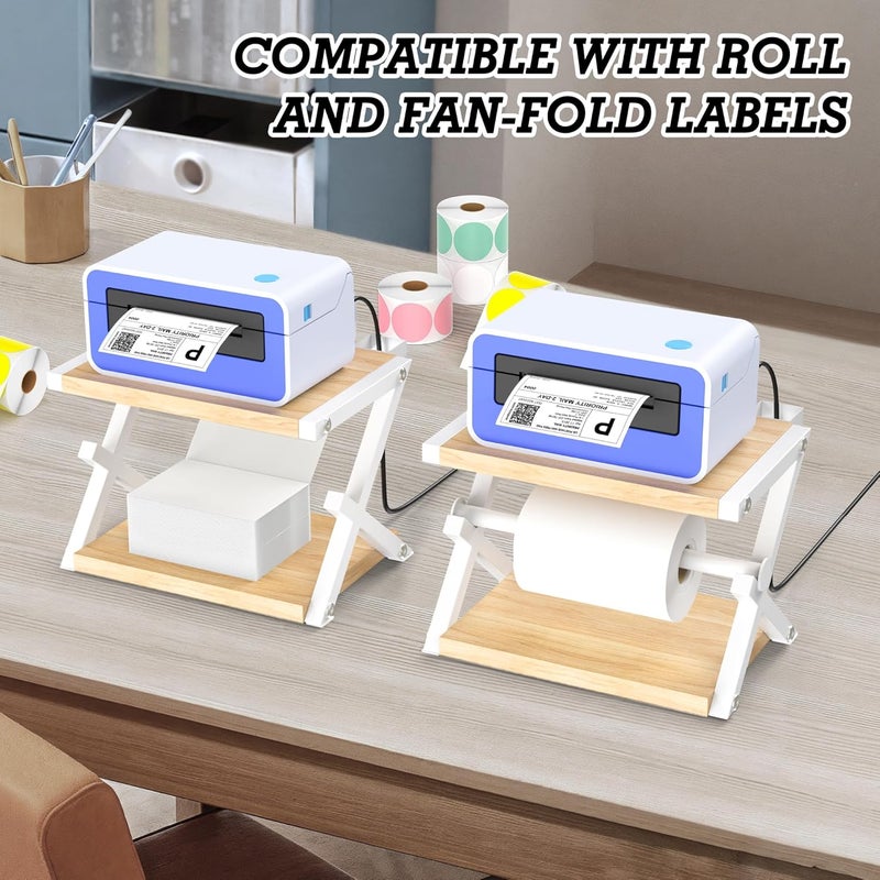Alyoen Label Holder for Rolls and Fan-Fold Labels, Thermal Shipping Label Holder for Thermal Printer, Desktop Label Printer Accessory Supplies for Home, Office, Small Business (Beige + White) - Image 3
